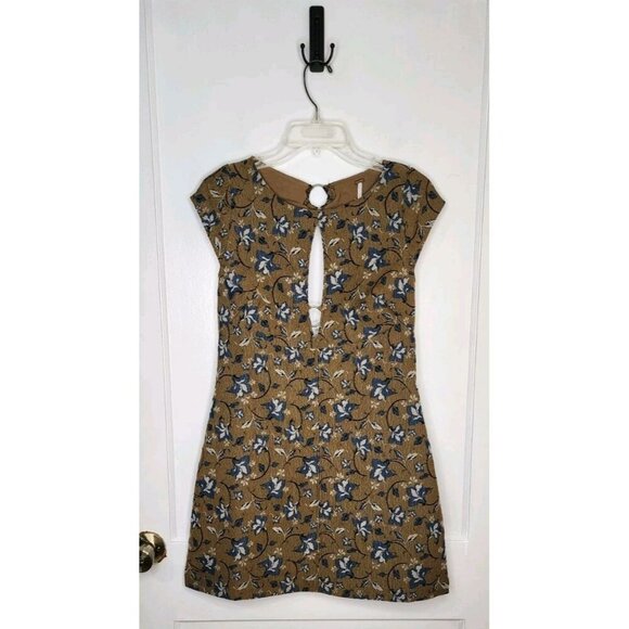 NWT FREE PEOPLE Say Yes Mini Jacquard Dress Sz 8 Green Blue Floral O Rings - Picture 1 of 6